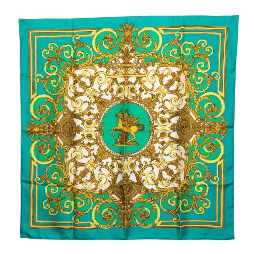 Hermes Carre 90 Les Tuileries Park Scarf Green